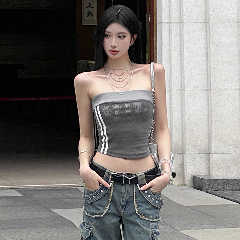 KLIOU 甜酷叛逆少女复古字母印花抹胸背心女收腰显瘦辣妹上衣 夏,女装/女士精品,背心吊带,淘宝优惠券,粉丝福利购,淘宝优惠卷