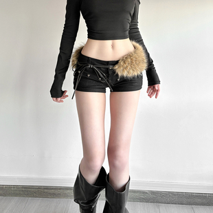 KLIOU 潮酷街头ins时尚设计感毛毛腰带女搭裤子辣妹显瘦腰部装饰