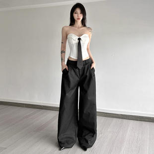 套装 KLIOU 时尚 裤 潮 甜酷rap设计感翻边抹胸背心显瘦高腰休闲西装
