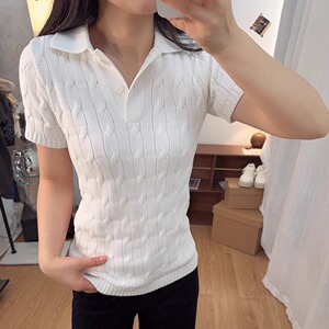 NAMI美式复古学院风翻领麻花针织毛衣bm上衣修身纯棉T恤显瘦POLO