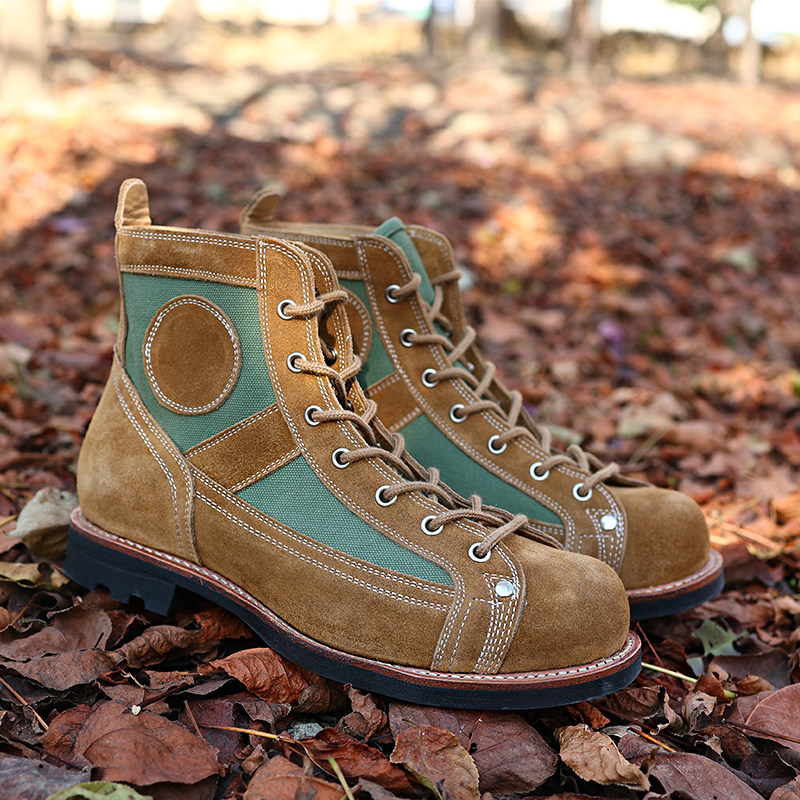 复古65式伞兵靴圆头短脸工装靴上线底户外徒步登山靴真皮跳伞靴男