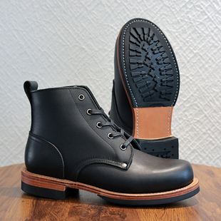 3516厂皮底87舰艇靴手工固特异真皮高帮系带休闲皮鞋马丁靴男短靴