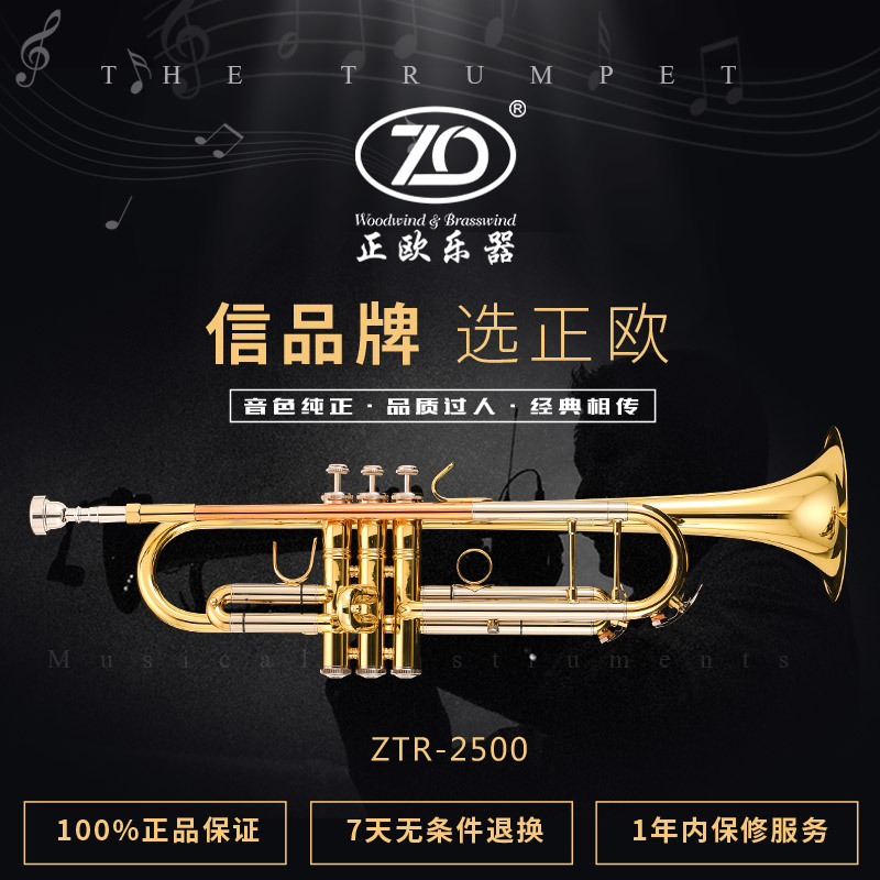 正欧铜管乐器ZTR-2500型小号 Bb调漆金高级小号