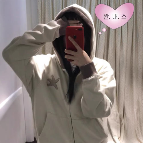 韩国thecolde*tmoment连帽卫衣外套女TCM海星拉链开衫春