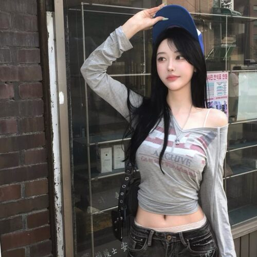 韩国小众潮牌gila archive长袖金志垣黄礼志同款字母T恤Y2K上衣女