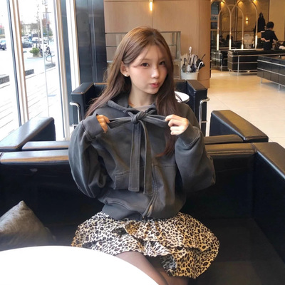 博主同款vest*irya韩国设计师东大门休闲宽松拉链卫衣蝴蝶结外套