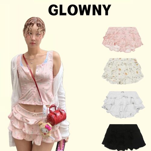 韩国小众潮牌GLOWNY碎花蛋糕短裙25新款白海螺松紧半身短裙女夏天