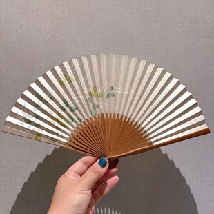 「京都和风」日本进口 宫胁卖扇庵手描画京扇子双面折扇纸扇 白萩