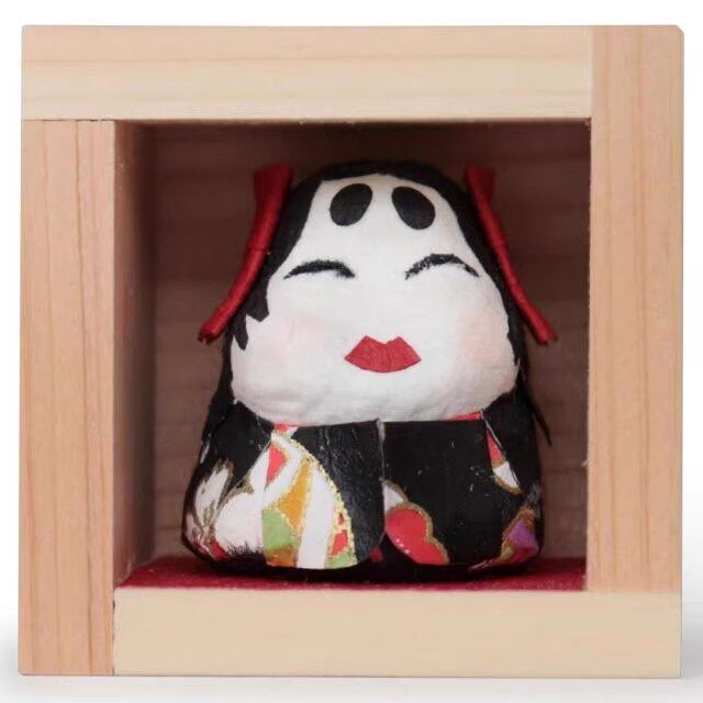 「京都和风」日本制正月飾招福吉祥和纸手工原木框摆件置物阿多福