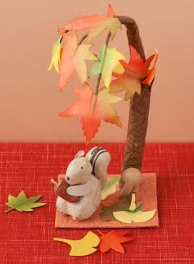 「京都和风」日本制 和紙手工 秋の公园 松鼠 季節の和紙置物摆件