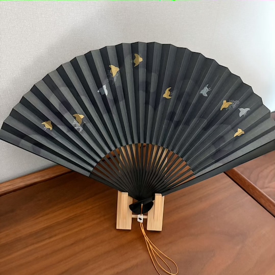 「京都和风」日本宫肋卖扇庵职人手描画京扇子双面折扇纸扇波千鸟