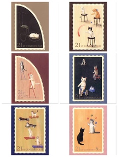 ねこ時間 pottering cat 猫主题复古邮票风 明信片贺卡卡片 单枚