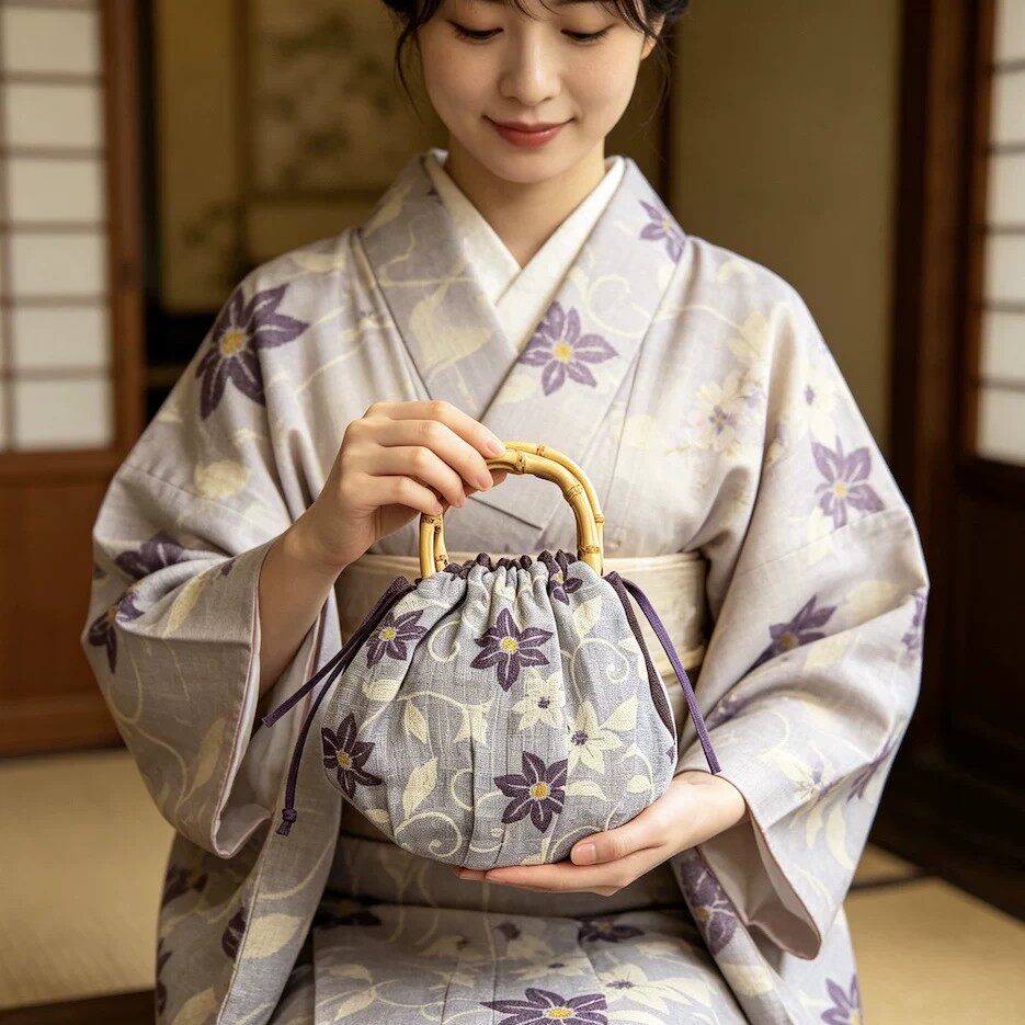 「京都和风」日本制 中川政七商店 手织の麻质 竹柄拎包 铁线