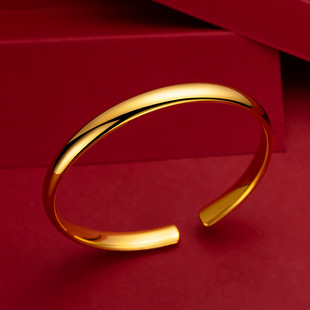 18K黄金色开口手镯女款 光面时尚精美实心999真金色百搭金手镯