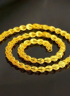 18k黄金色项链 凤尾链素款时尚潮流999真金色粗款百搭