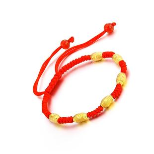 纯手工编织本命年转运珠路路通18K黄金色红绳手链椭圆金珠礼物