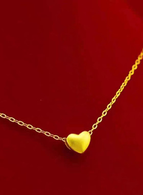 18k黄金色项链女 拉丝小爱心项坠999真金色坠链简约精致