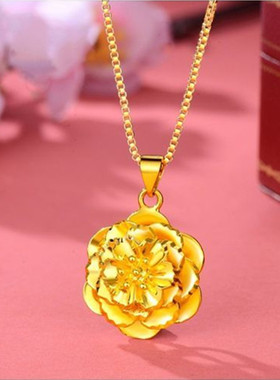 18K黄金色吊坠项链防过敏女款999真金色桃心吊坠女士金项链