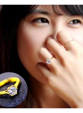 18K黄金色戒指 求婚女戒时尚999真金色镶钻仿钻戒