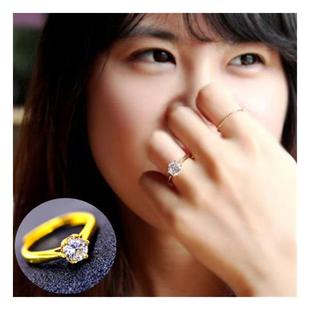 18K黄金色戒指 求婚女戒时尚999真金色镶钻仿钻戒