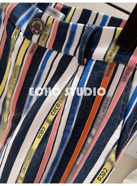 香香的vintage风格条纹牛仔阔腿裤高腰Y2K千禧