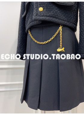 区别low货 篙克重 订制金属车马链条 加厚梭织高腰羊毛百褶裙裙裤