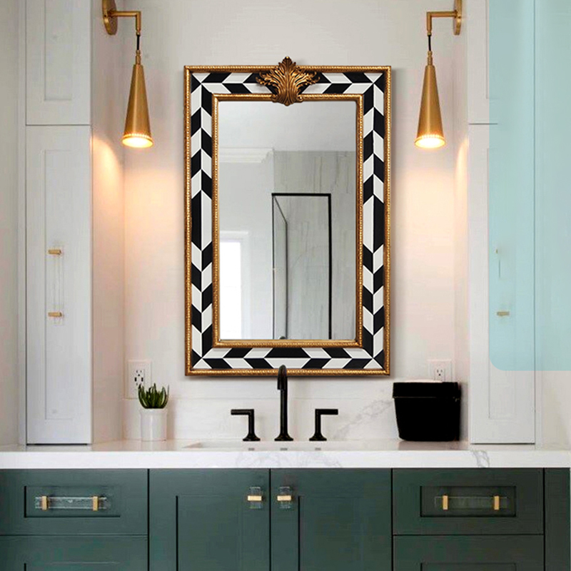 法式黑白格雕花浴室镜梳妆镜