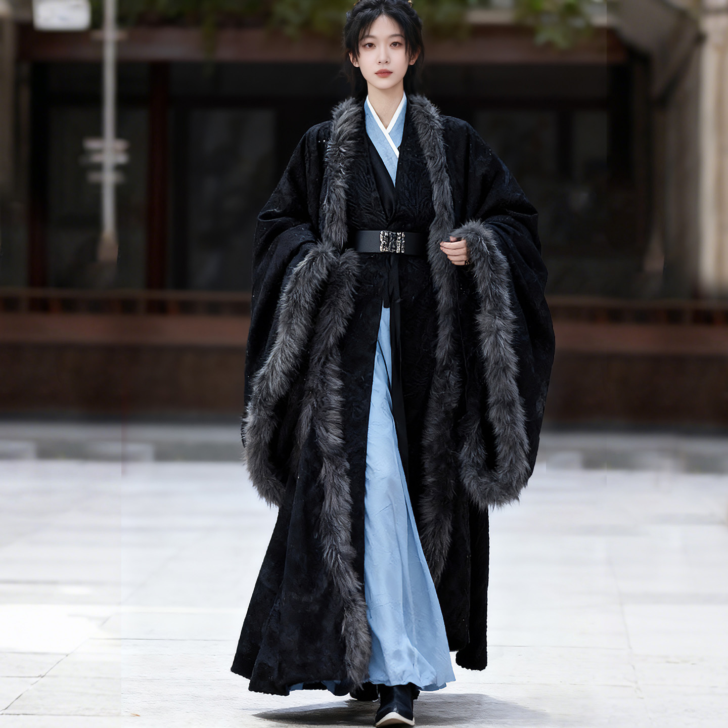 汉服秋冬加绒大袖衫武侠影视服装