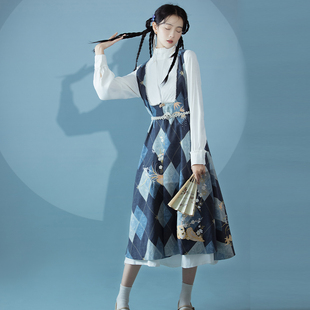 成人秋冬季 墨子研汉服 素连衣裙改良汉服女款 明制比甲汉元 落秋