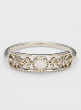 天然蛋白石欧泊镂空雕刻花纹戒指