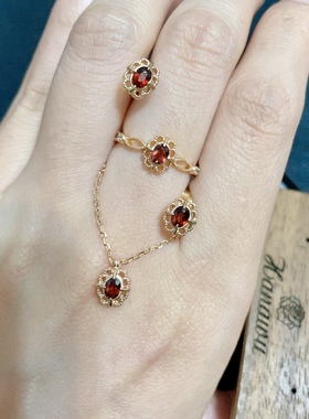 nojess新火红石榴石耳钉项链戒指