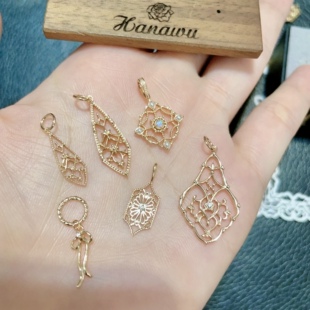 自制日系8款新花开复古窗花蕾丝菱形欧泊镂空纯银项坠吊坠