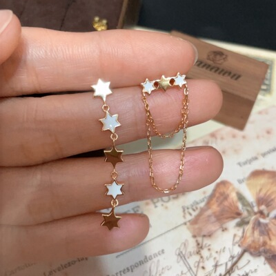 日本star星星六芒星不对称耳环