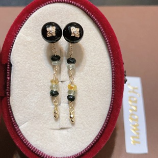 日牌nojess黑玛瑙碧玺雕花天然耳坠珍珠耳钉耳环复古百搭纯银镀金