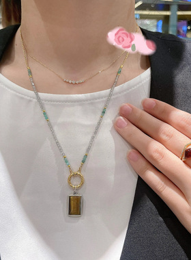 agete春复古天然宝石甜甜圈项链