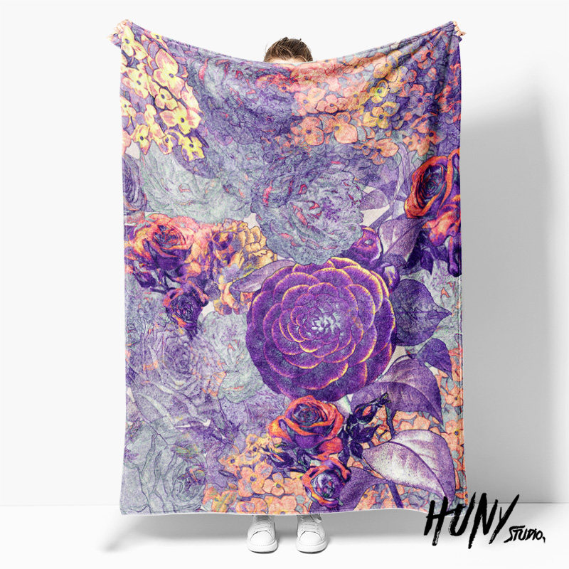 梦幻浪漫蓝边白玫瑰花海小众不撞款午休毯沙发毯空调毯子盖毯毛毯