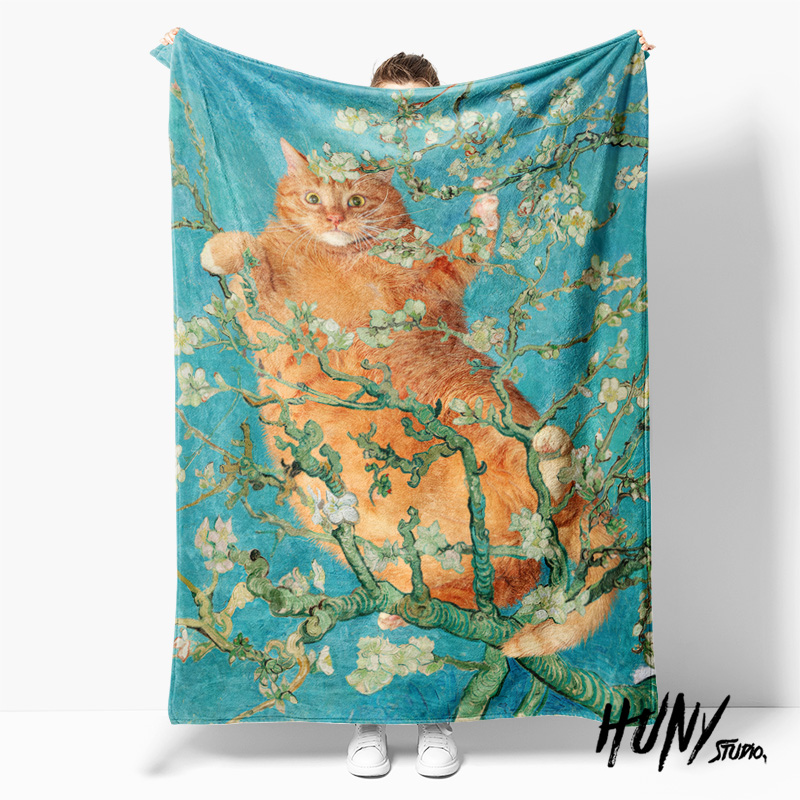 橘猫星月夜梵高莫奈毛毯