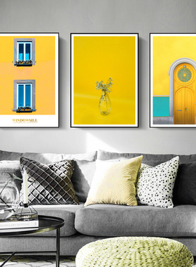 客厅装饰画北欧风格沙发背景墙黄色风景海浪现代简约三联挂画ins