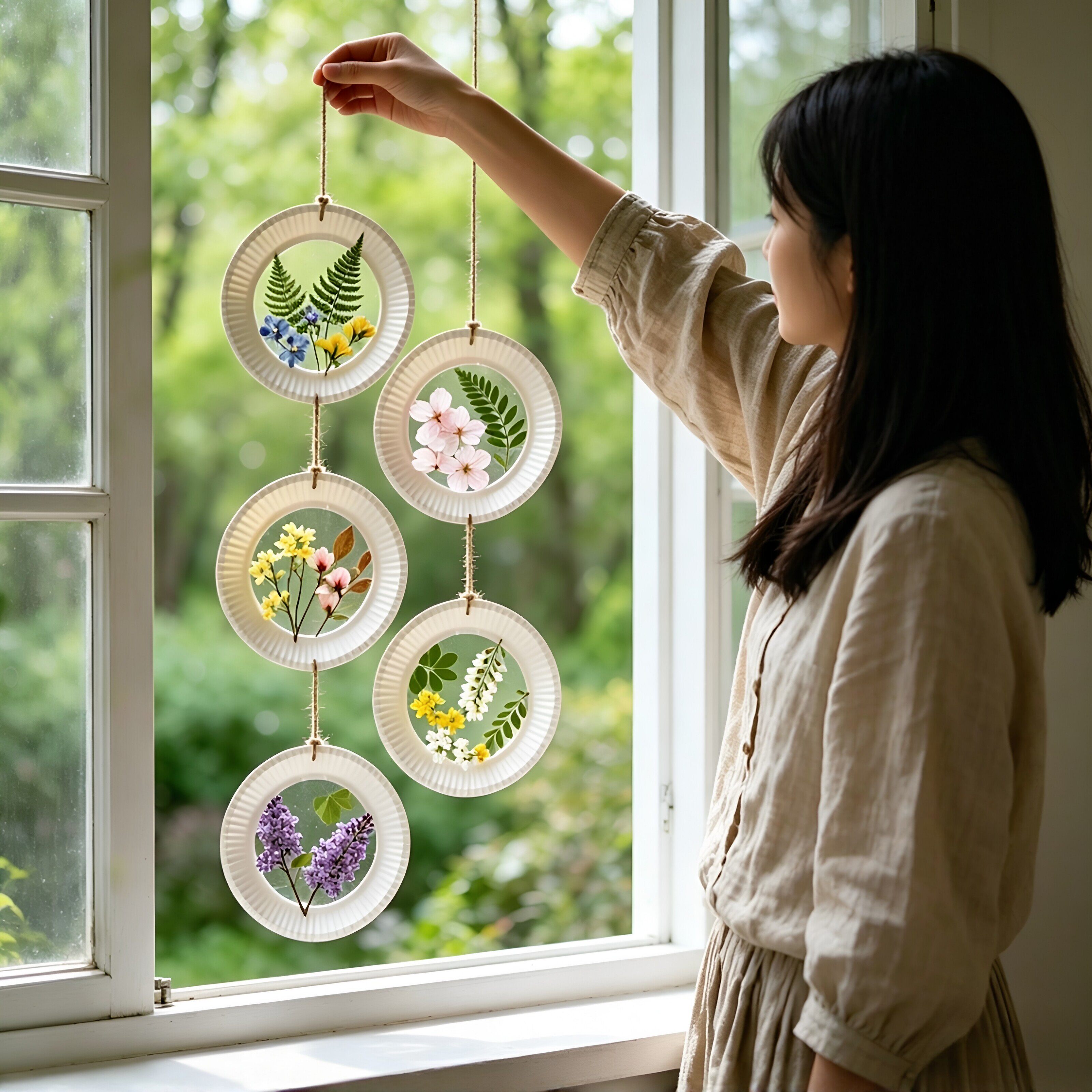 【春日手作】植物风铃幼儿园手工diy材料包创意纸盘植物标本干花