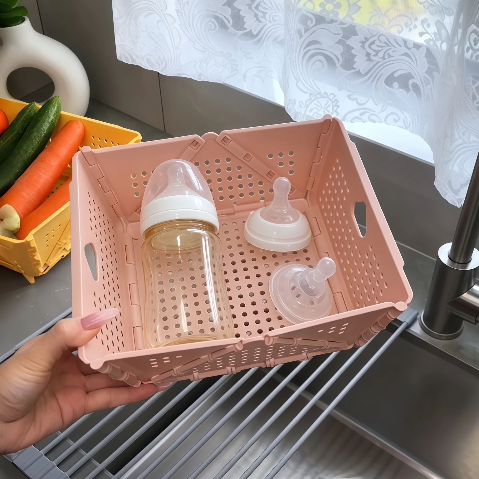 婴儿旅行神器|宝宝外出奶瓶折叠沥水盆用品带娃出行便携洗奶瓶盆