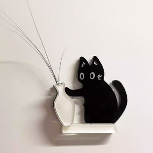 猫咪胡须收纳冰箱贴亚克力磁吸收集瓶小猫推瓶子插花摆件猫毛收纳