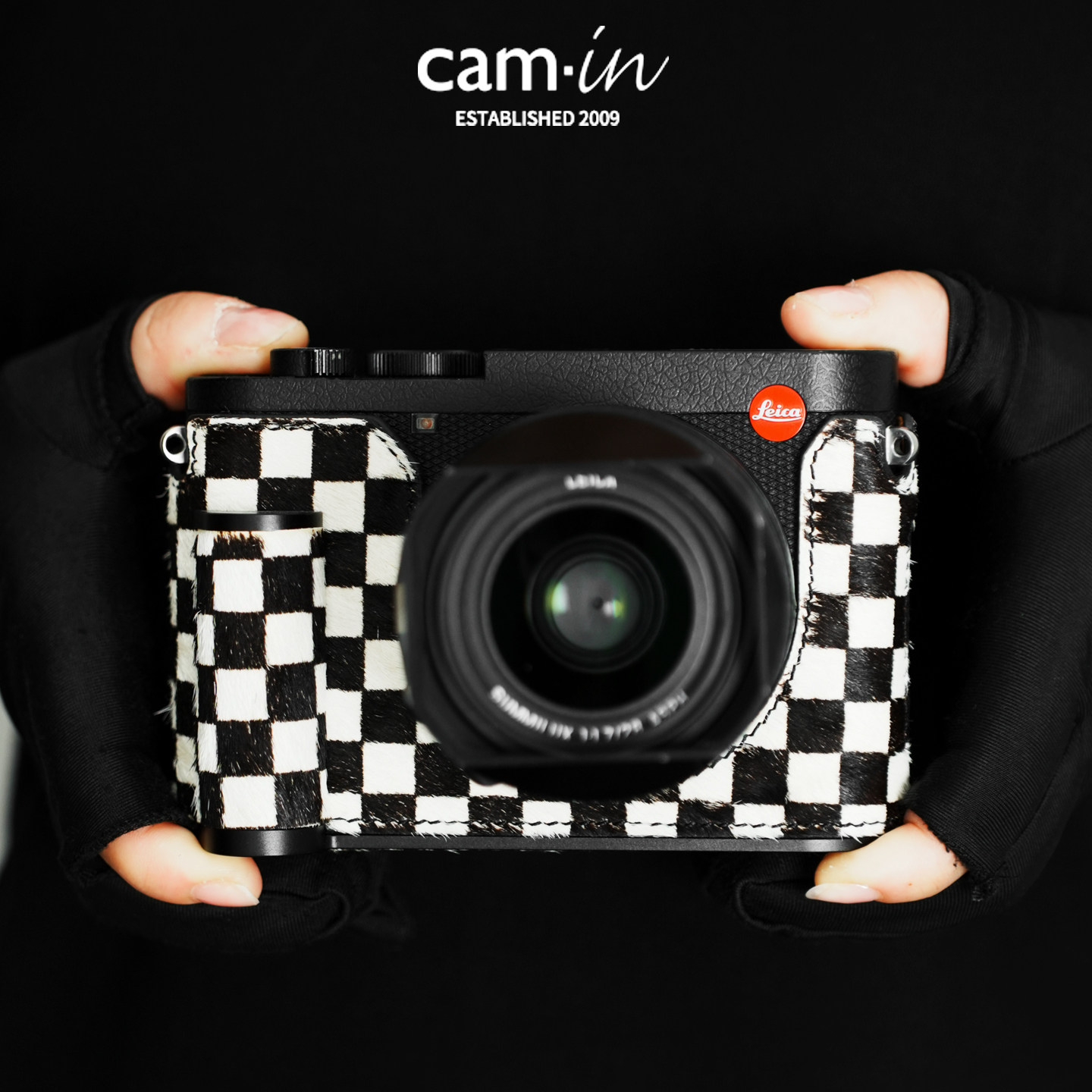 cam-in 徕卡Q3保护套马毛系列黑白格皮套LeicaQ2相机包手柄底座壳