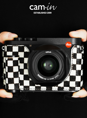 cam-in 徕卡Q3保护套马毛系列黑白格皮套LeicaQ2相机包手柄底座壳