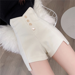 RY1554#时尚百搭高腰显瘦阔腿休闲裤不规则西装料短裤