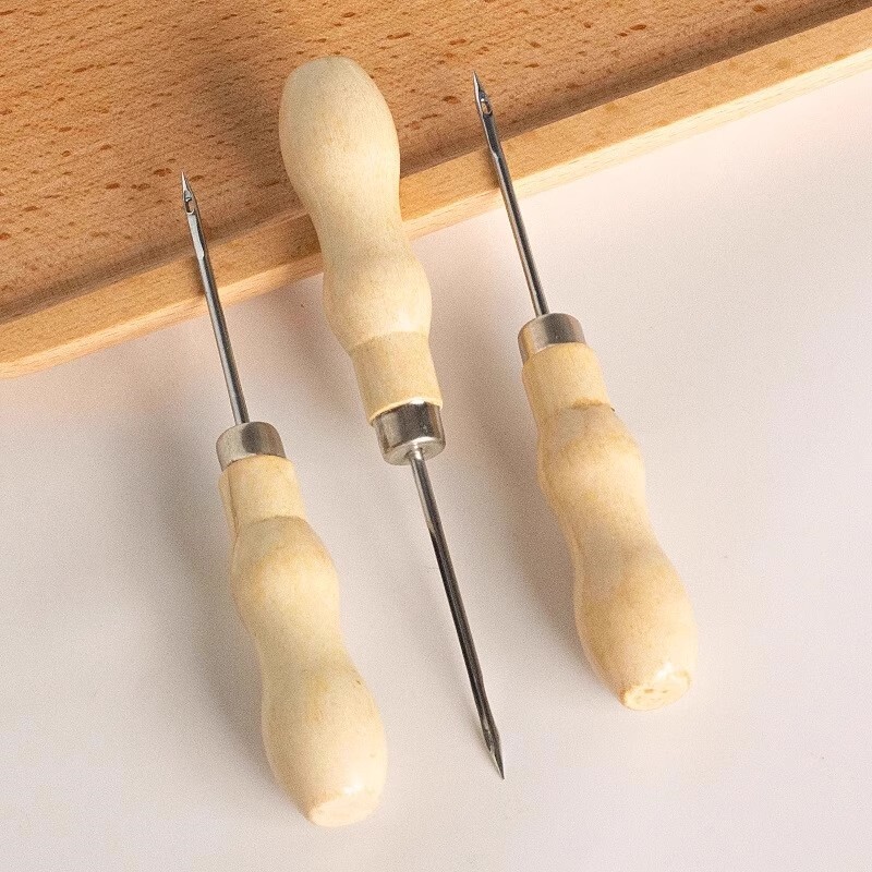 手工鞋钻子千枚通上鞋针修皮革纳鞋底打孔带勾工具DIY红木柄钩锥图片