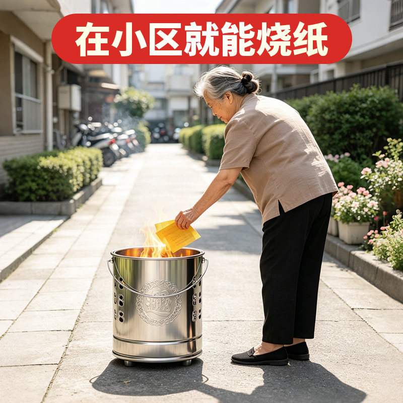 烧纸桶家用拜神耐高温金炉烧经桶烧锡箔元宝筒加厚不锈钢焚烧金桶