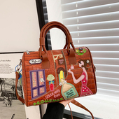 2023新款 鳄鱼纹小众包包时尚 刺绣大容量波士顿手提女包单肩斜跨包