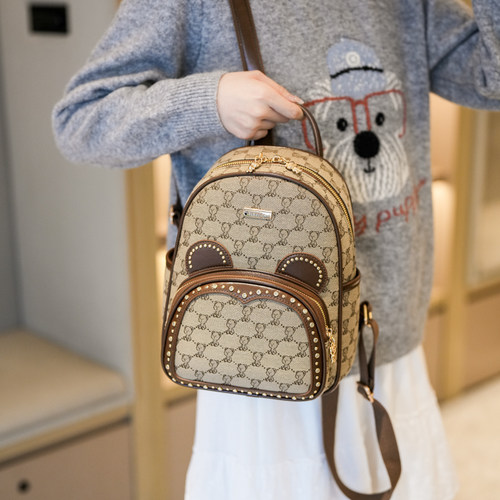 北包包小熊撞色帆布女双肩包