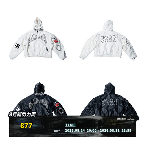 FVVO Embroidered PU Hooded Bomber Jacket刺绣PU连帽飞行员夹克