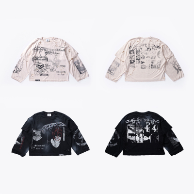 FVVO“SKELETON” broken hole T-shirt 朋克骷髅印花长袖